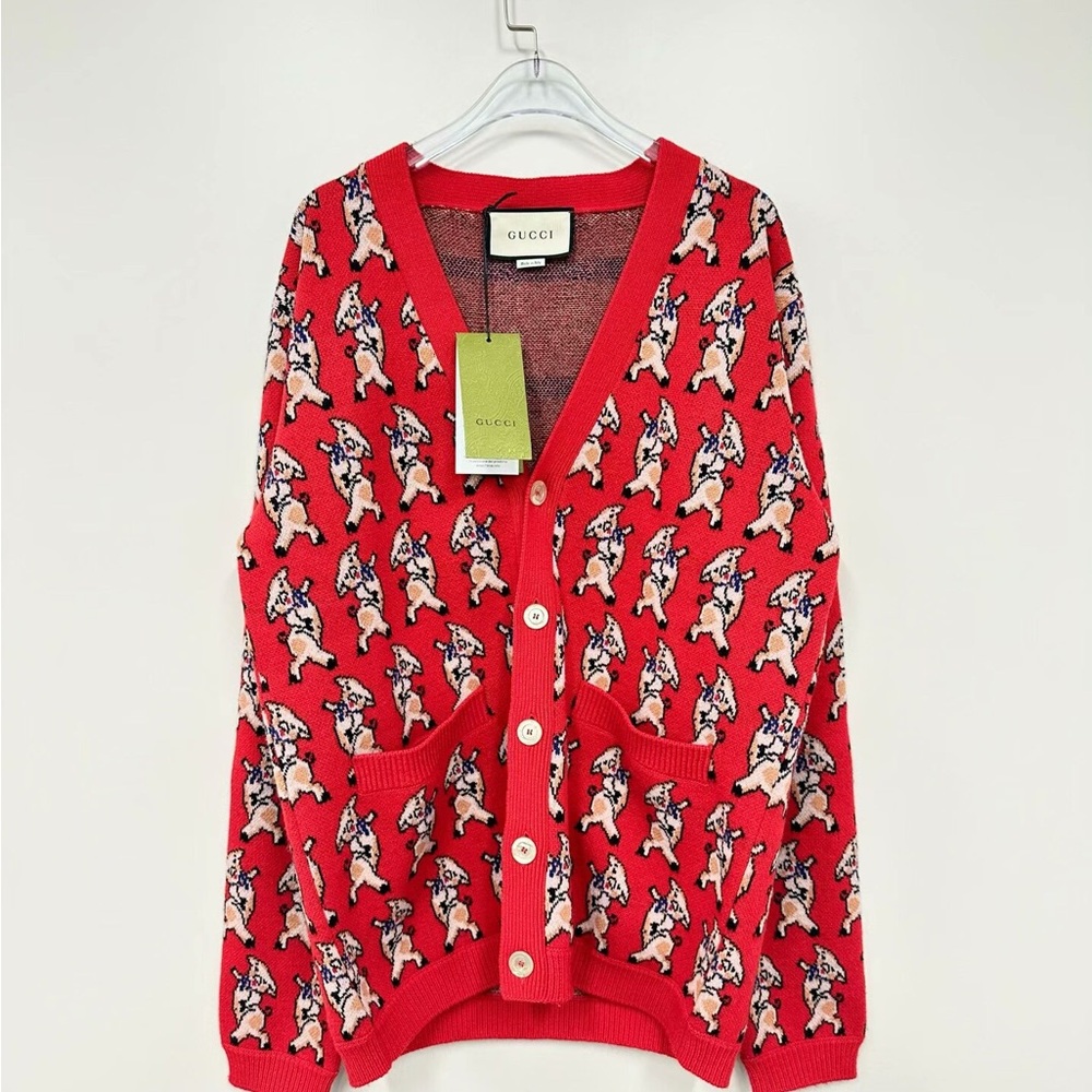 🚩steal authentic Gucci Red and Pink Patterned Women's Cardigan